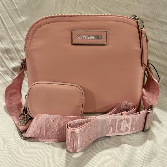 NWTS STEVE MADDEN BDAREN BLUSH DOME CROSSBODY WITH LOGO PLATE & ACCESSORY POUCH. - Picture 1 of 10